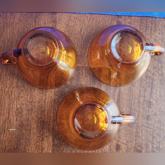 3- MCM Amber Glass Art Deco Tea Coffee Cups - Picture 3 of 6